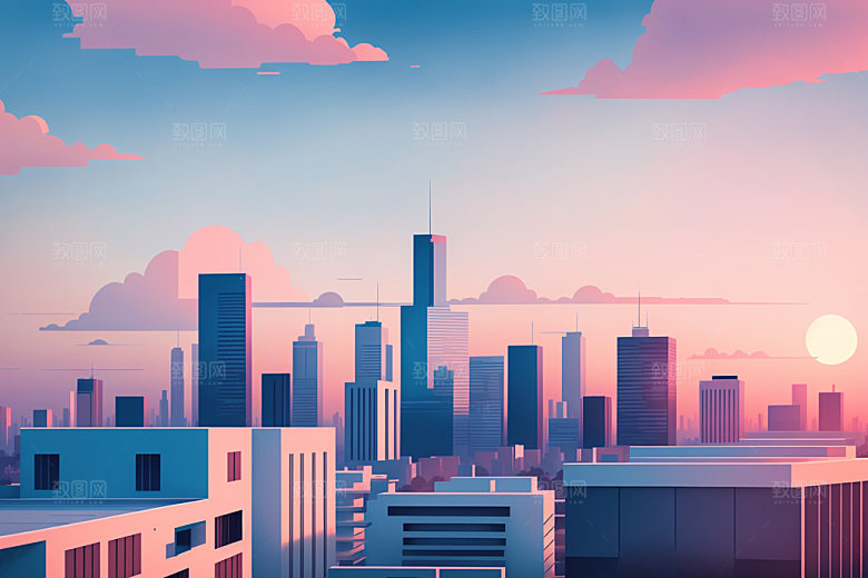 城市楼房地标插画