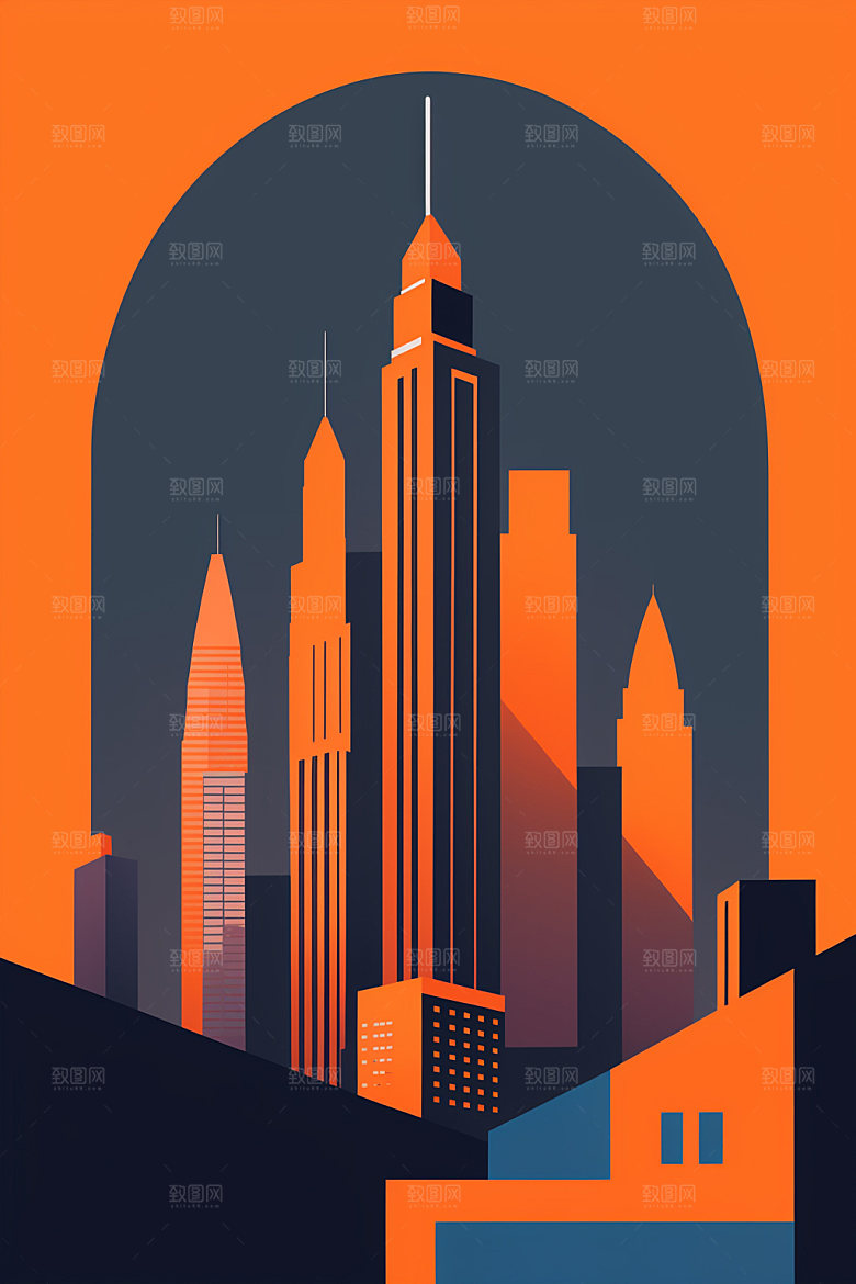 城市大厦楼房插画