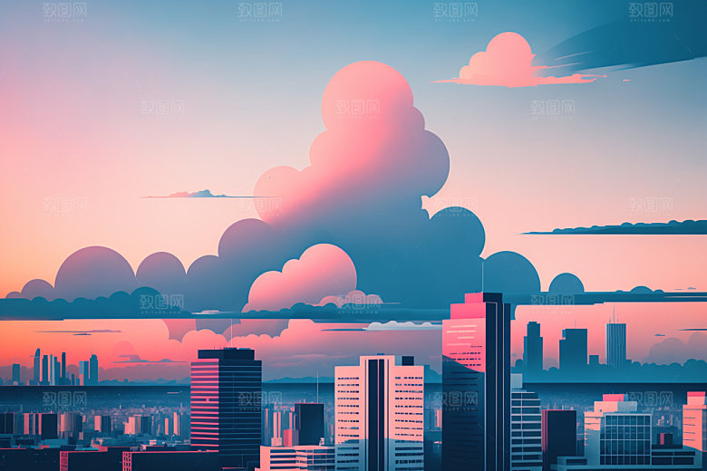 城市简约美式插画