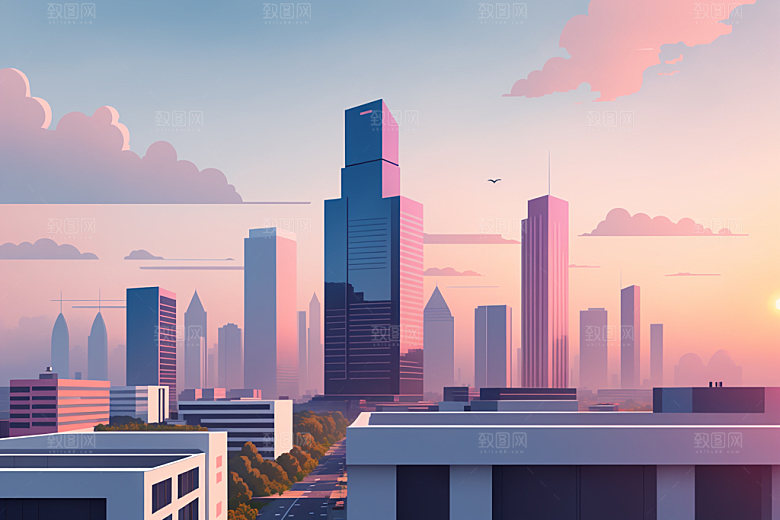 城市美式地标插画