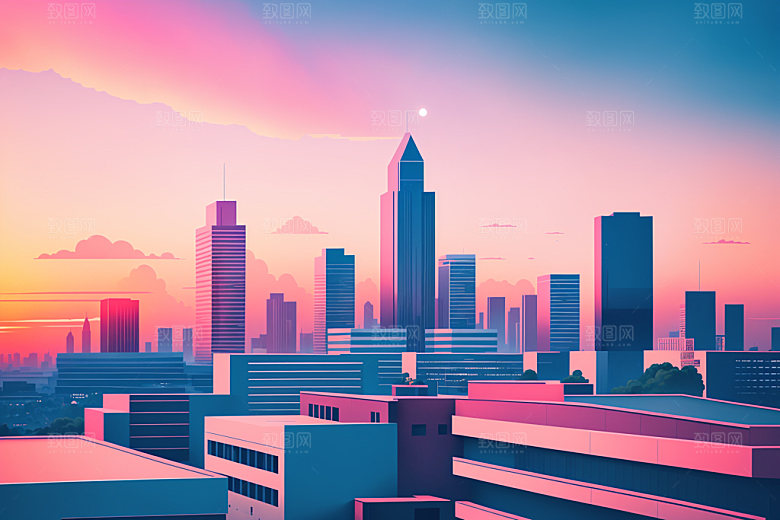 城市简约摩天大楼插画