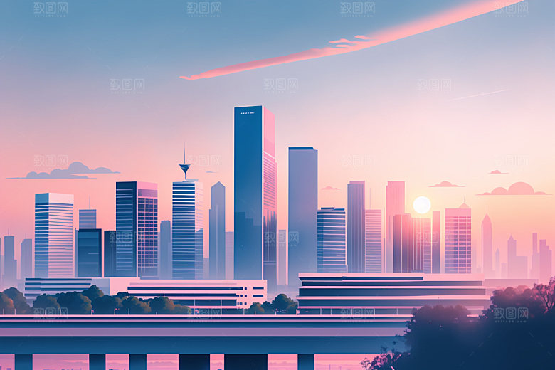 城市简约大厦插画
