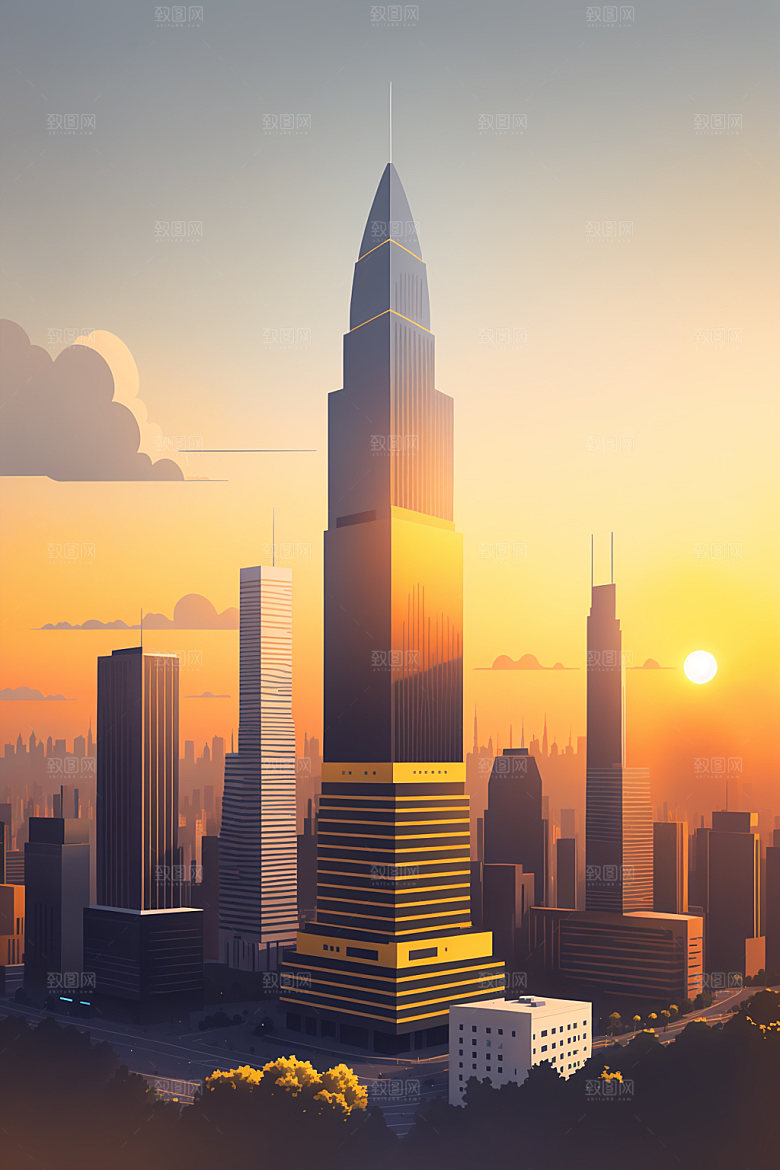城市都市摩天大楼插画
