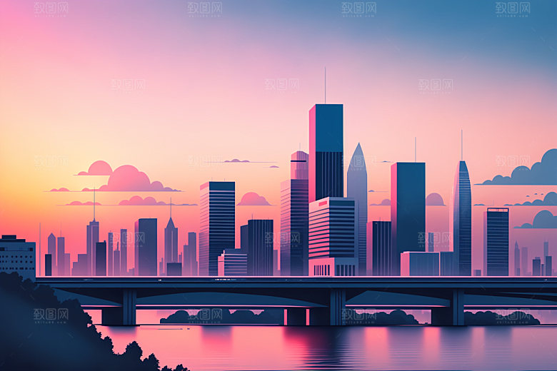 城市楼房摩天大楼插画