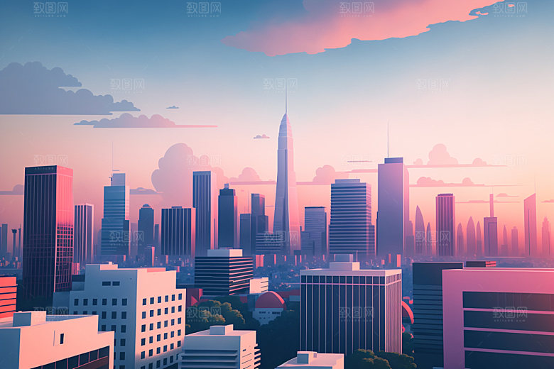 城市简约楼房插画