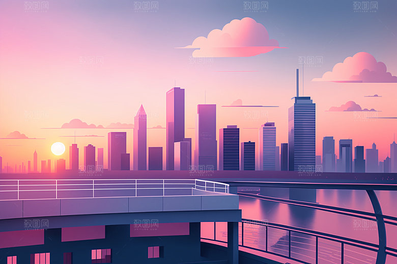 城市扁平风楼房插画