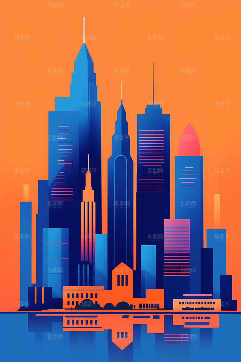 城市都市美式插画