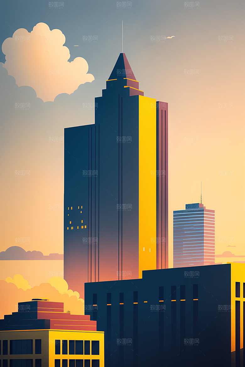 城市大厦艺术插画