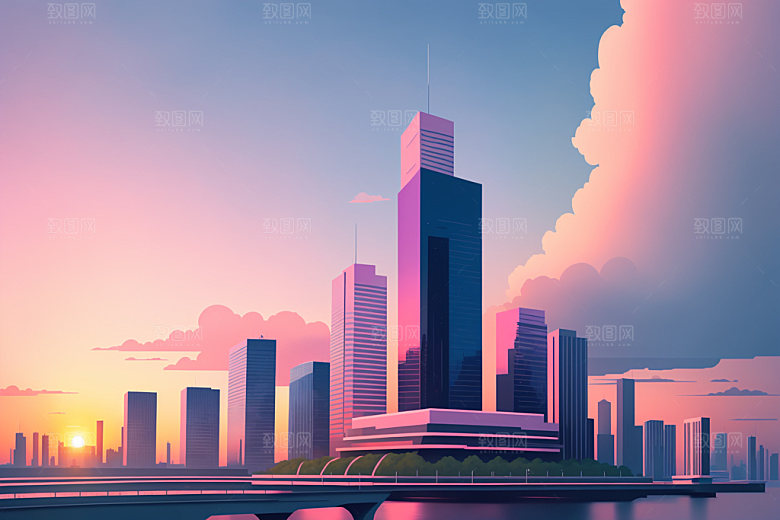 城市都市楼房插画