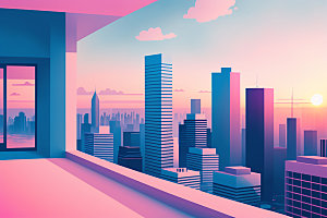 城市美式地标插画