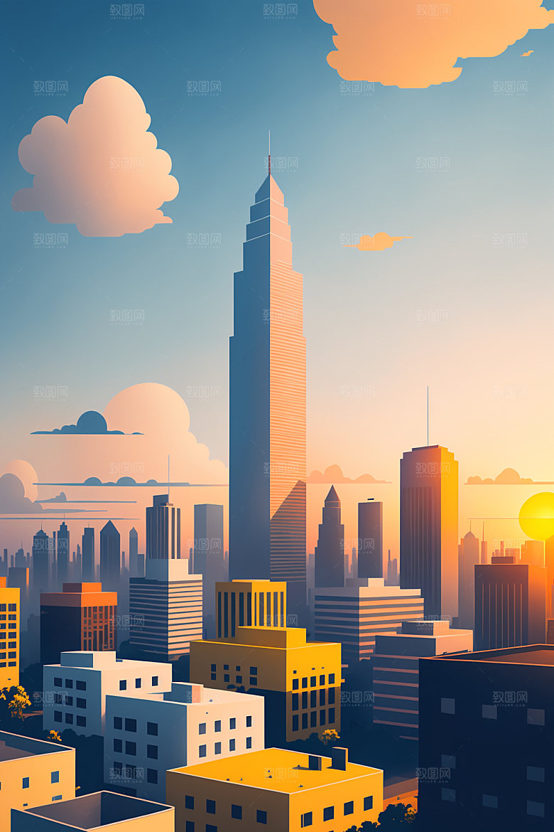 城市简约地标插画