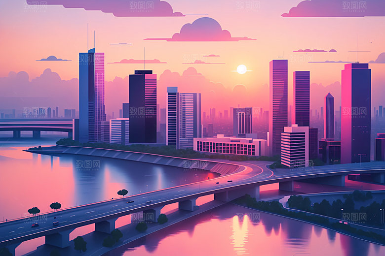 城市艺术美式插画