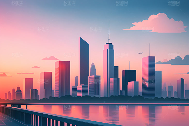 城市美式都市插画