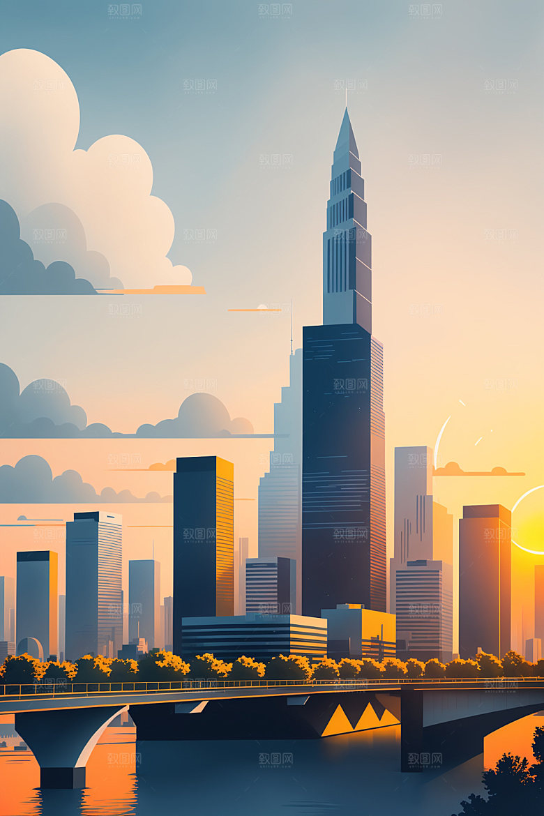 城市楼房大厦插画
