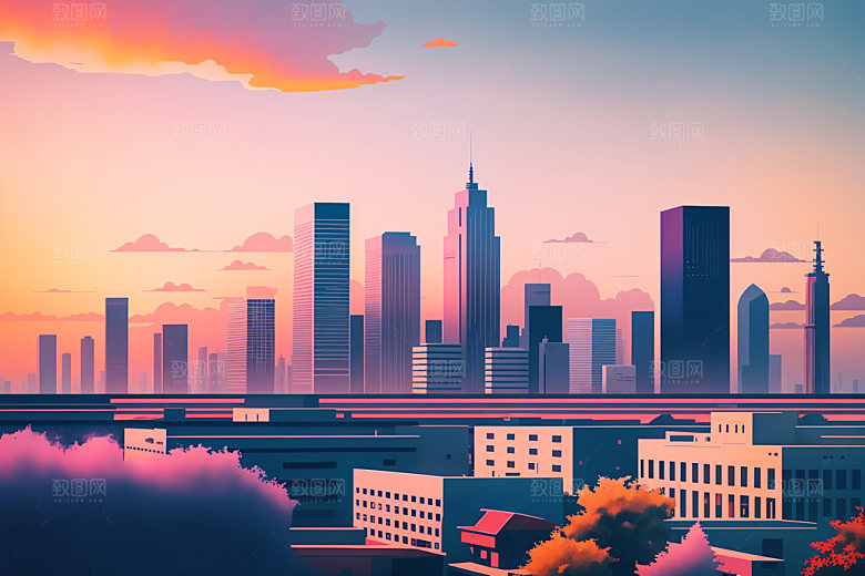 城市艺术楼房插画