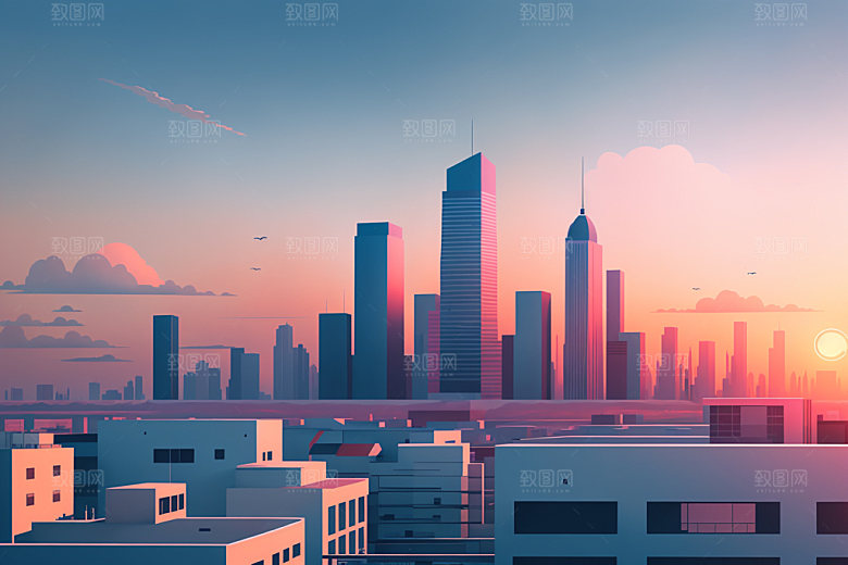 城市楼房大厦插画