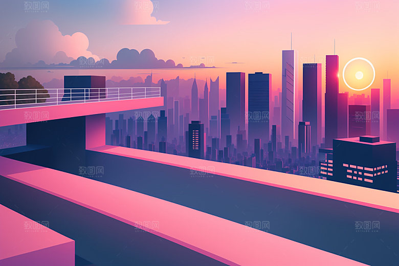 城市地标艺术插画