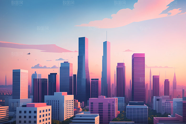 城市地标美式插画