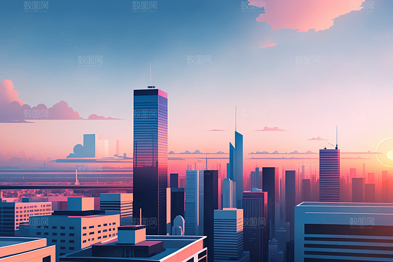 城市美式扁平风插画