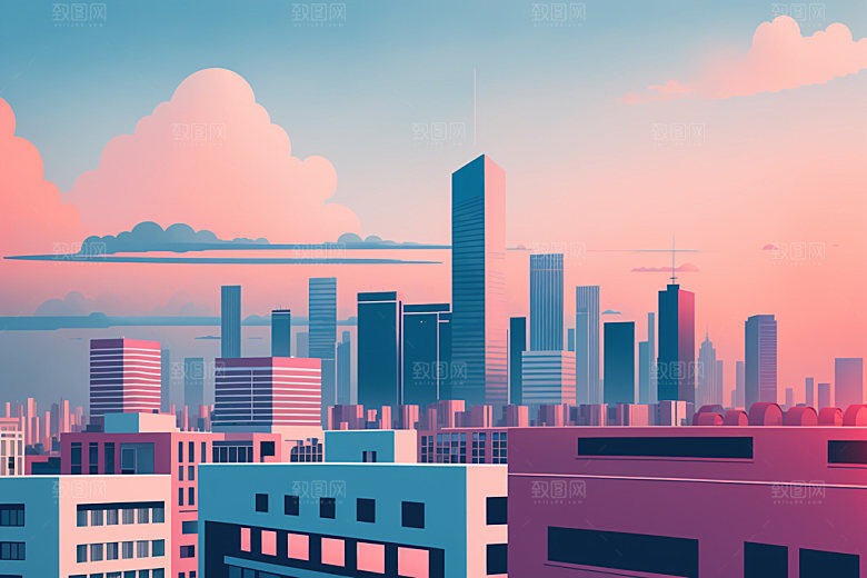 城市简约美式插画