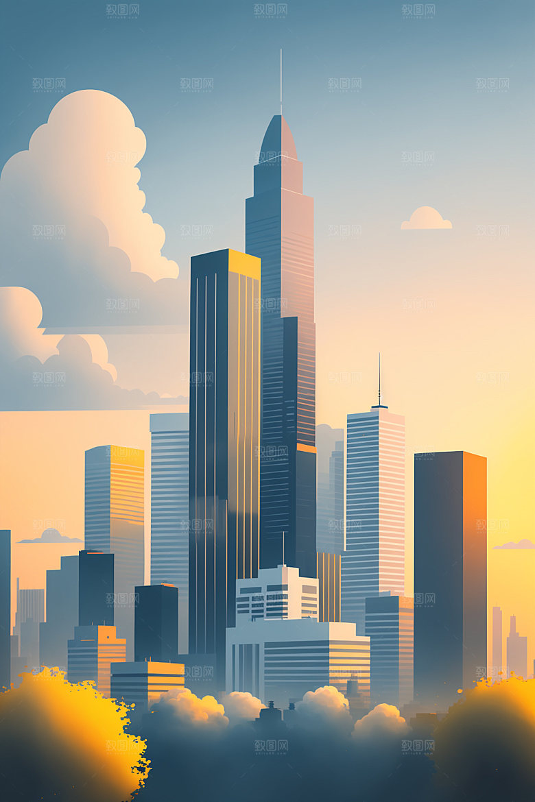 城市楼房艺术插画