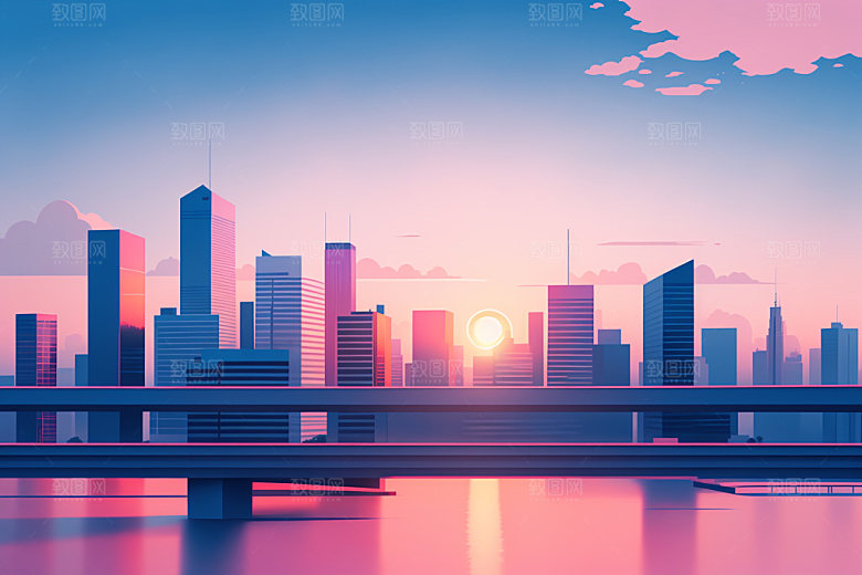 城市美式摩天大楼插画