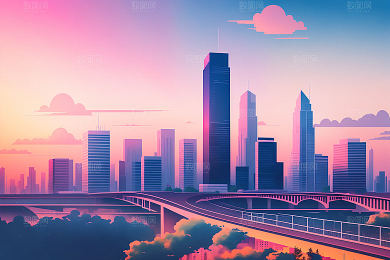 城市摩天大楼楼房插画