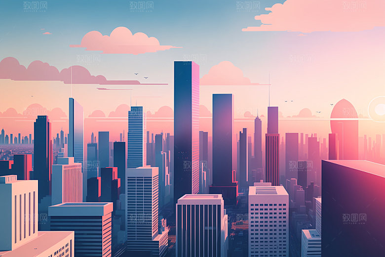城市楼房艺术插画