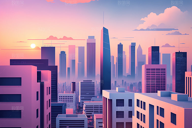 城市地标扁平风插画
