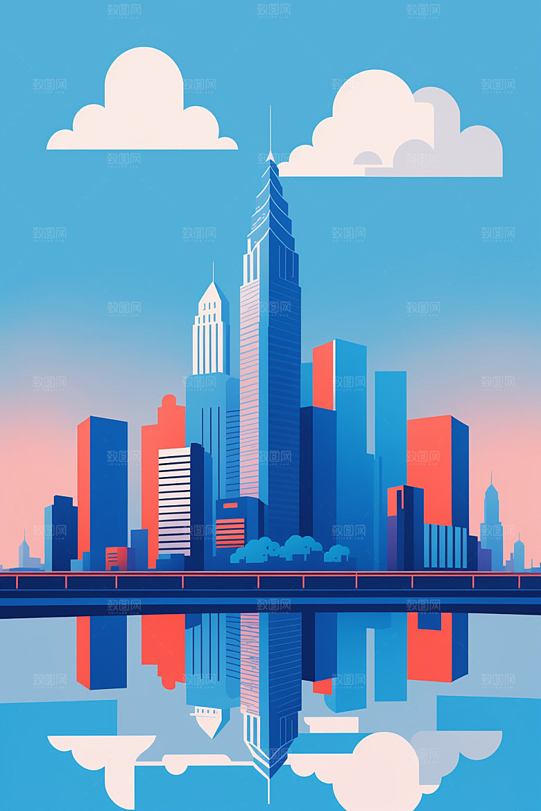 城市大厦艺术插画