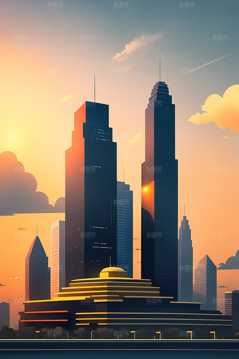城市简约美式插画