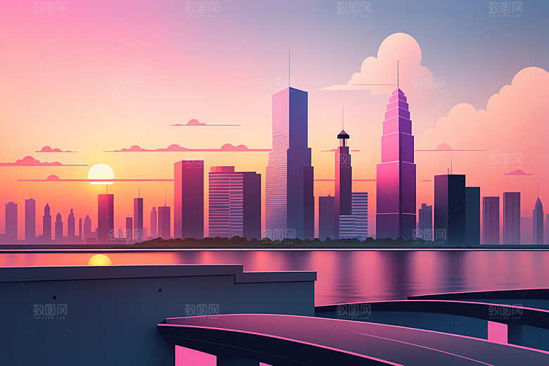 城市大厦艺术插画