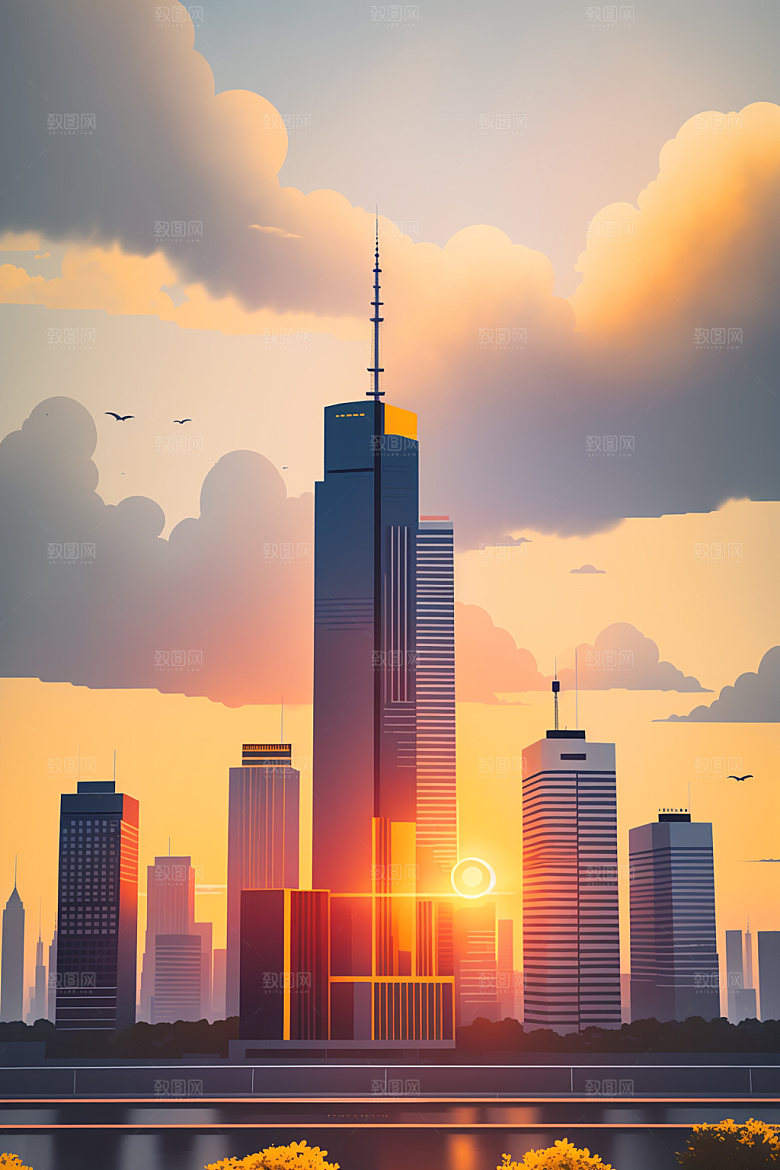 城市简约地标插画