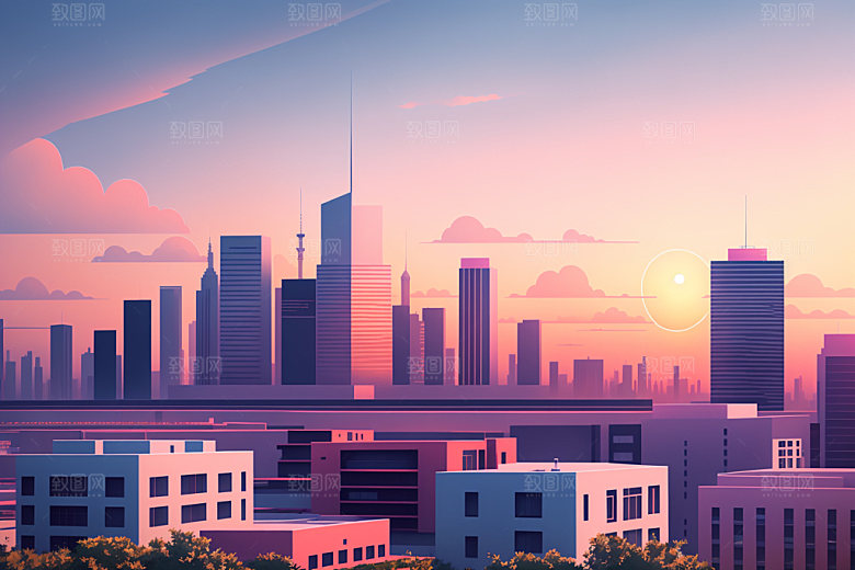 城市扁平风都市插画