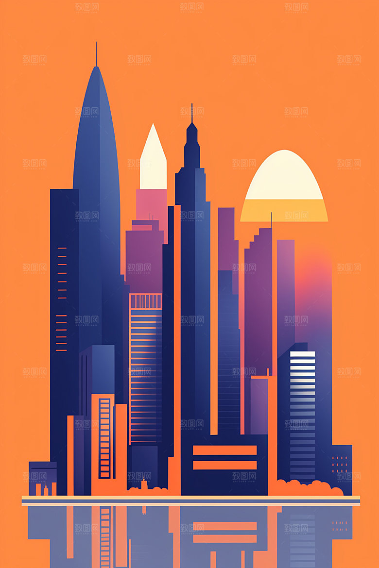 城市大厦楼房插画