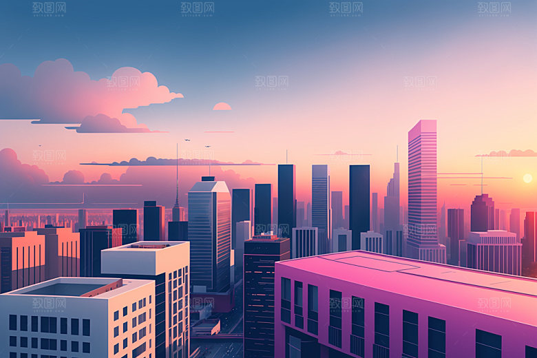 城市都市扁平风插画