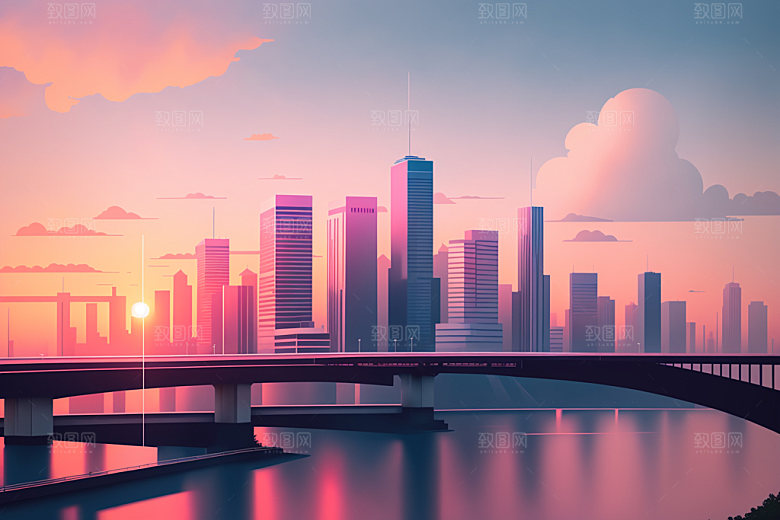 城市摩天大楼扁平风插画