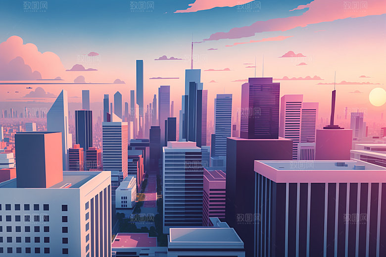 城市简约地标插画