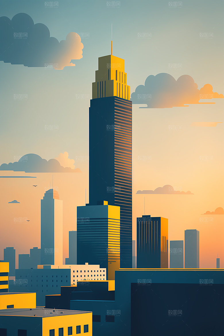 城市楼房扁平风插画