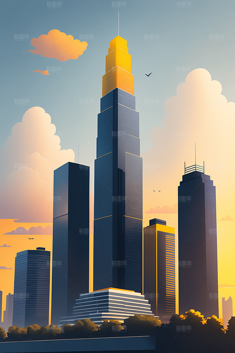 城市楼房大厦插画