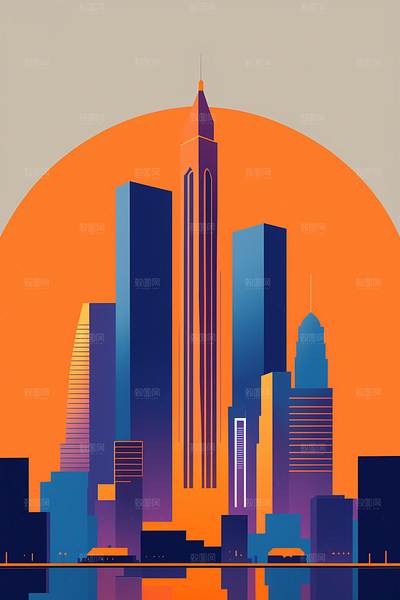 城市都市美式插画