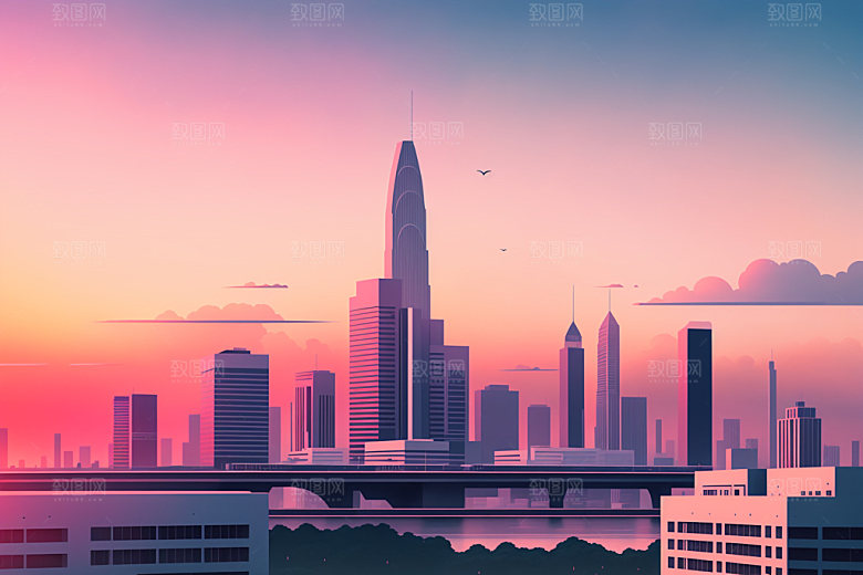城市楼房地标插画