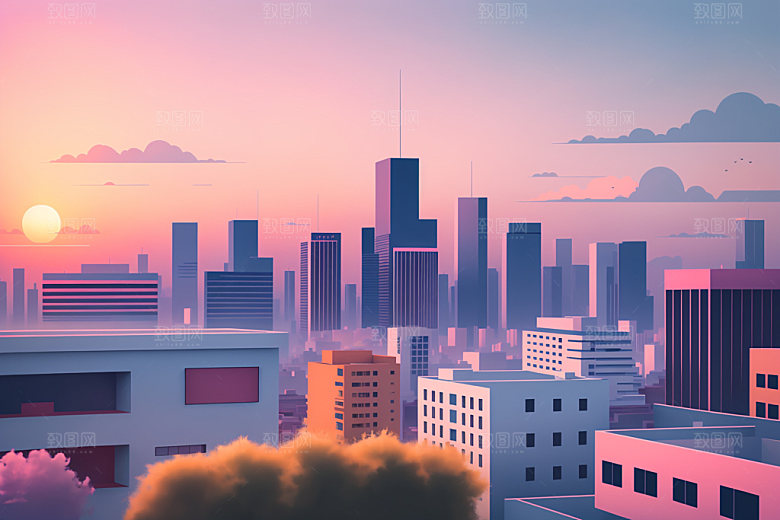 城市楼房地标插画