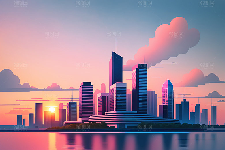 城市地标简约插画
