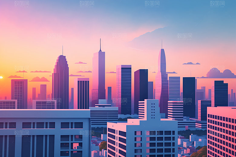 城市简约艺术插画