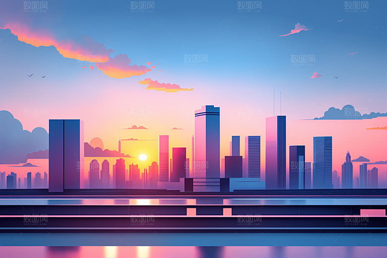 城市摩天大楼艺术插画