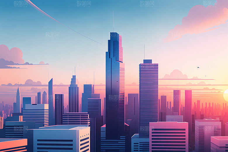 城市楼房摩天大楼插画