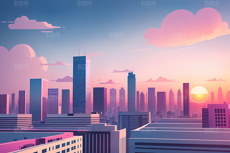 城市简约扁平风插画