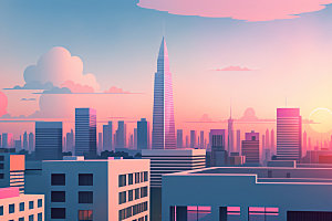 城市简约艺术插画