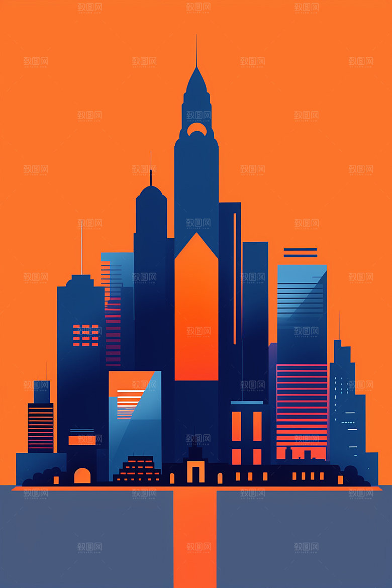 城市美式简约插画